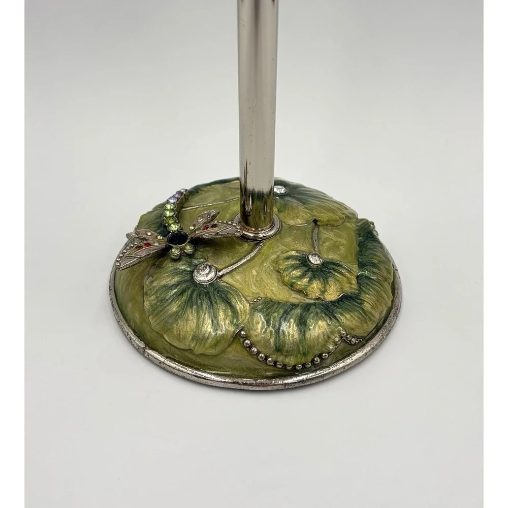 Vintage Jay Strongwater Dragonfly Lotus Double Hand Towel Holder Vanity Stand